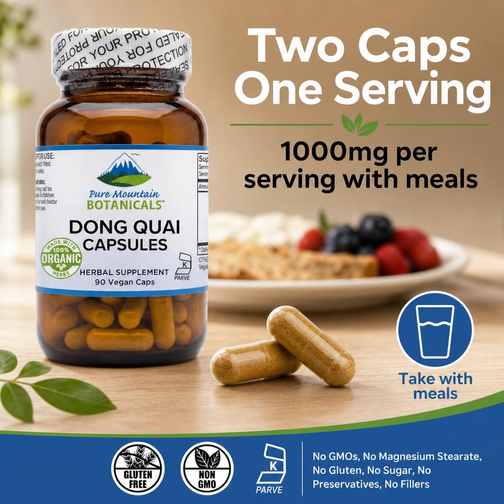Pure Mountain Botanicals Dong Quai Capsules - 90 Kosher Vegan Caps with 500mg Organic Dong Quai Root Supplement for Women - Dang GUI Herb - Non-GMO Gluten-Free — Amazon image 5