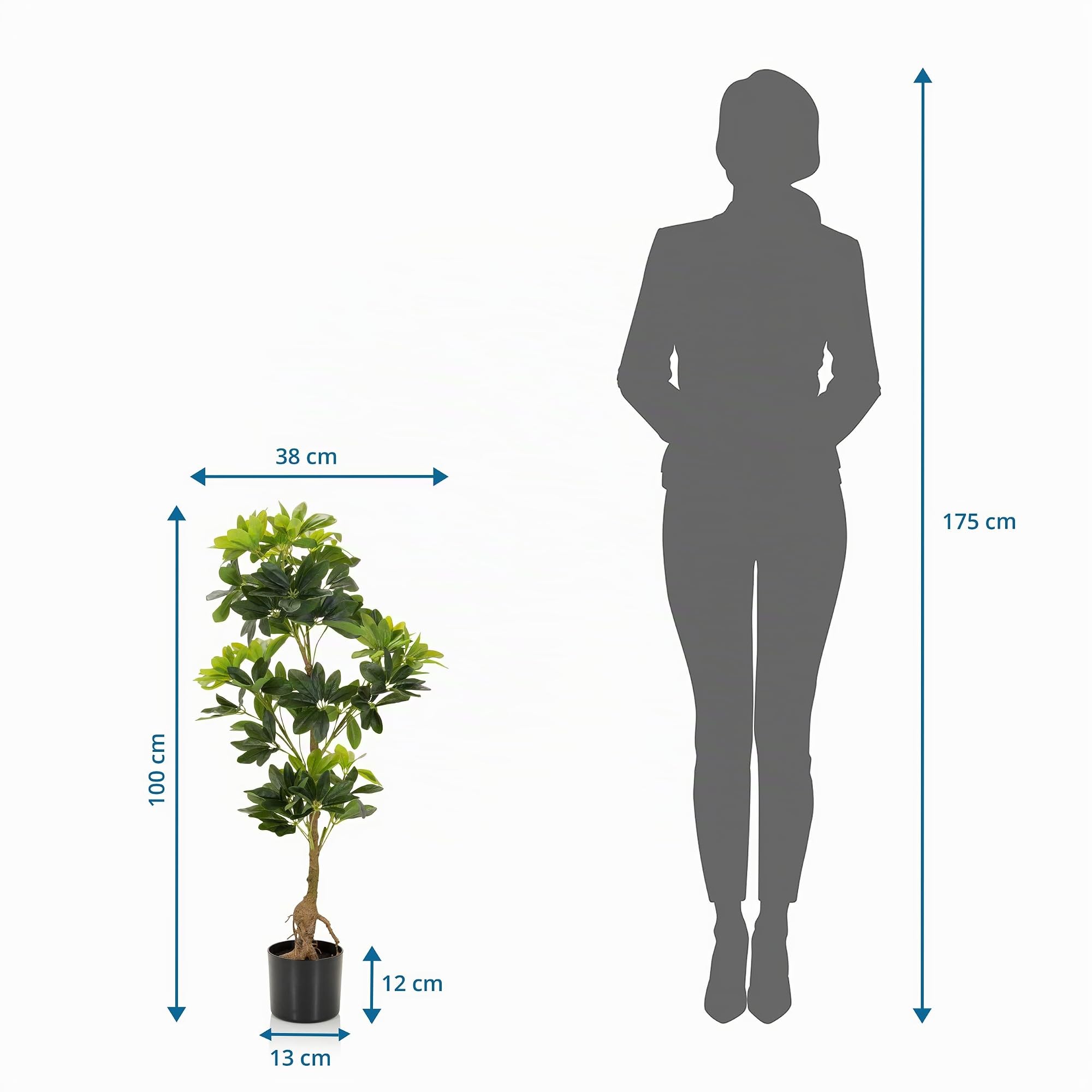 hjh OFFICE 871015 Plante Artificielle SCHEFFLERA Aralie Artificielle Hauteur 100 cm Arbre Artificiel Plante d'intérieur décorative