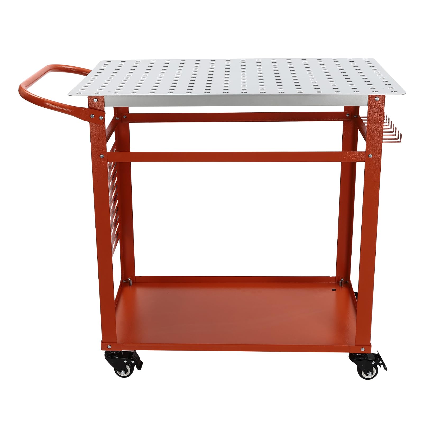 Mesa de soldadura de 600 libras – Banco de trabajo resistente con 2 niveles y ruedas – Banco de trabajo portátil de metal para soldadura, corte y reparación de coches – 91,44 x 61 x 91,44 cm