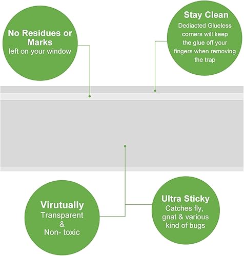 Miniatura 3 de Paquete de 50 trampas para moscas de ventana, trampas para moscas de fruta para interiores, tiras adhesivas de papel para moscas, trampas para