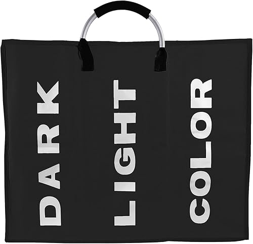 Miniatura 2 de D-FLIFE Cesta plegable de 94 L con asa dividida para ropa sucia, 3 secciones para ropa sucia, bolsa clasificada plegable para dormitorio escolar,