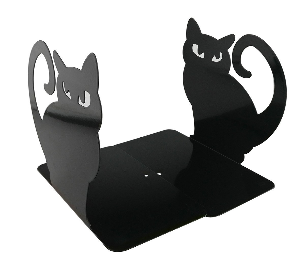 Set di 2 reggilibri decorativi a forma di gatto in metallo Nero