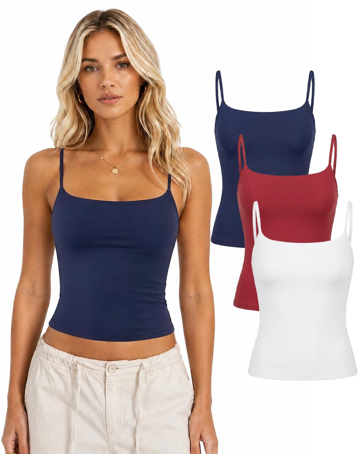 Lileyas Confezione di canotte da donna con doppia fodera, con spalline sottili, morbide, elasticizzate, estive a strati