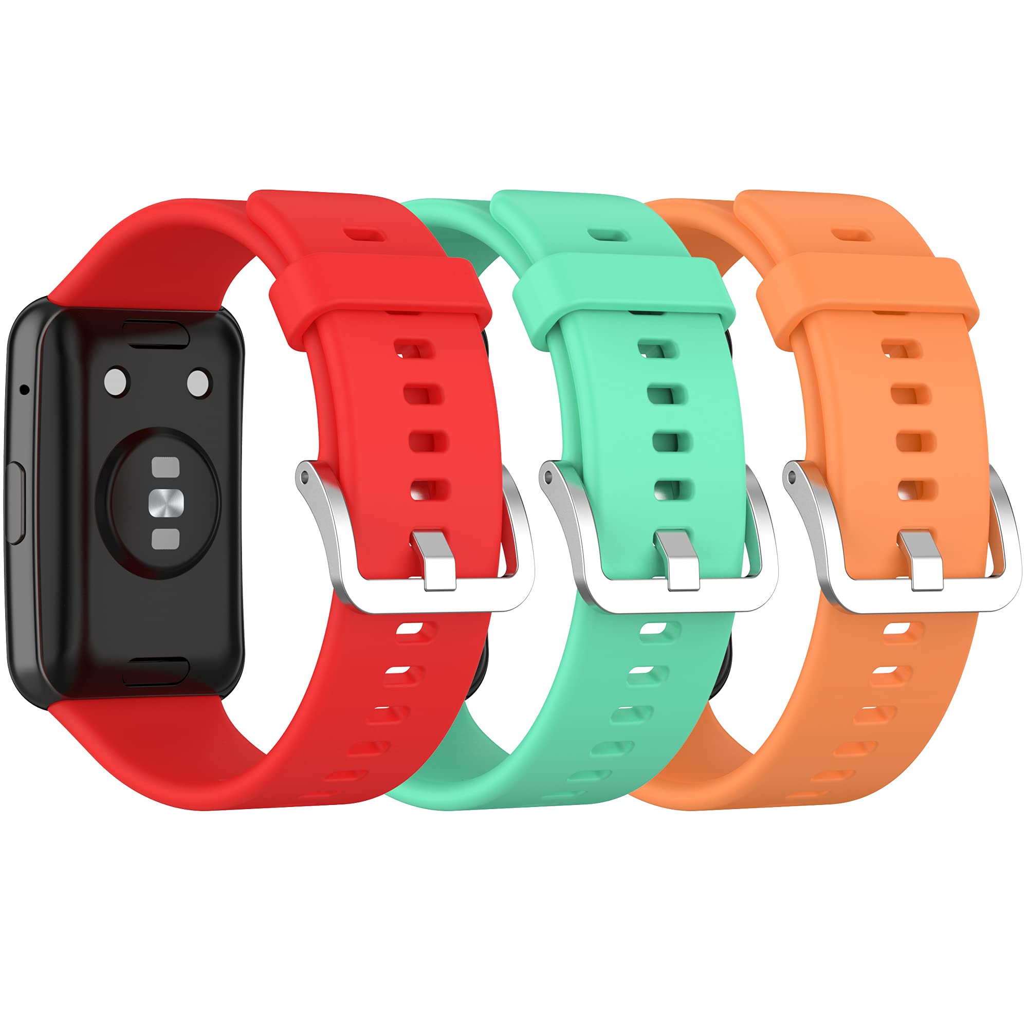 Confezione da 3 cinturini di ricambio compatibili con Huawei Watch Fit Smartwatch, cinturino regolabile in silicone per orologio da uomo e donna (rosso, verde, arancione)