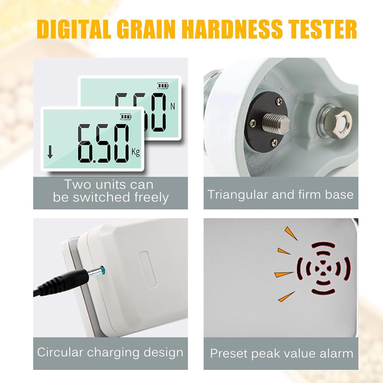 Probador digital de dureza de grano, durómetro de partículas con carga máxima de 20 kg, división de carga de 0,5 kg, diseño seguro para investigación y enseñanza, unidad de conmutación de kg y N