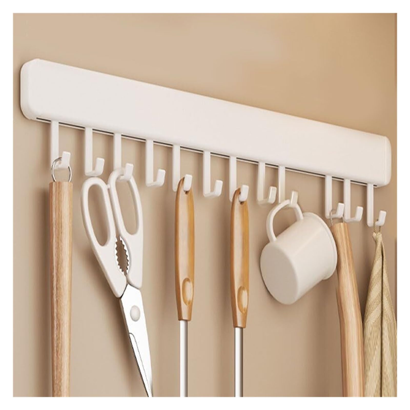Küchenutensilienhalter, Utensilien-Organizer, Wandhalterung for Küchenutensilien, abnehmbare Haken for Utensilienhalter, Utensilienaufhänger ohne Bohren, platzsparende Wandhaken for die Küche(60cm)
