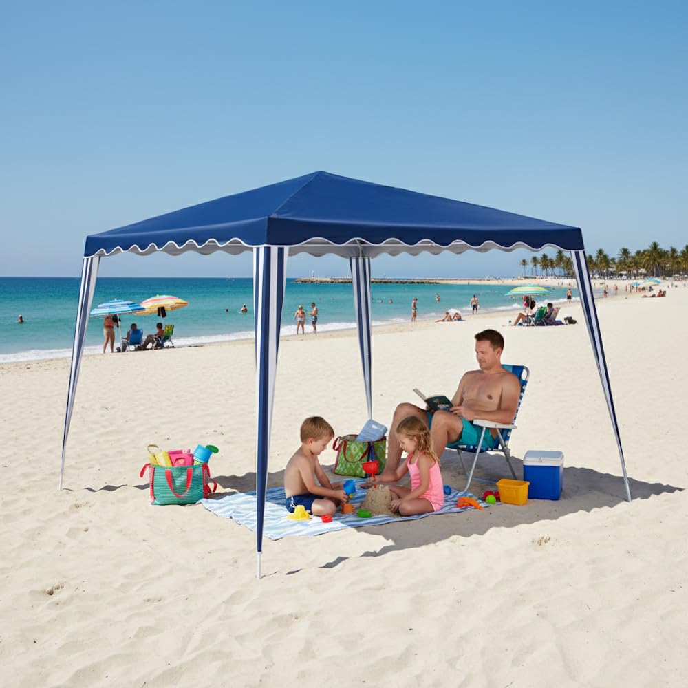 Carpa Cenador Gazebo Desmontable 3 x 3 m Azul | con Tubos de Acero de Alta Resistencia, Protección UV, Poliéster 140gr/m2 Resistente Lluvia| para Playa, Camping, Jardín, Patio, Terraza, Exteriores