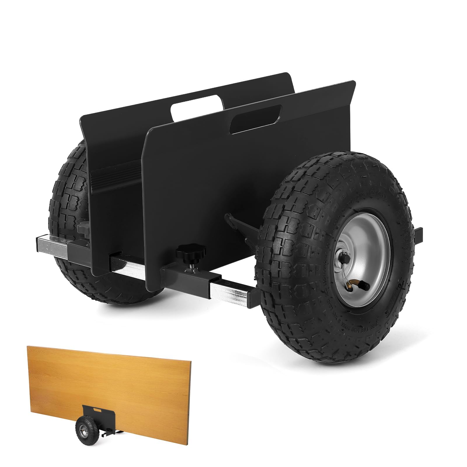 Schwerlast Plattenwagen,Plattentransportwagen, Tragkraft Bis Zu 272 kg,Verstellbare Klemmhalterungen, 25.4 cm Luftreifen, Geländegängig, Schwarz