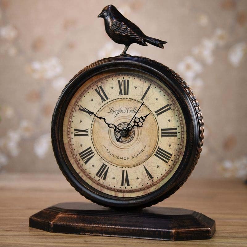 Mantel Clock,Vintage Table Clock,Silent Non Ticking Artistic Bird Clock Suitable, for Home Office Decoration29*23CM(E)
