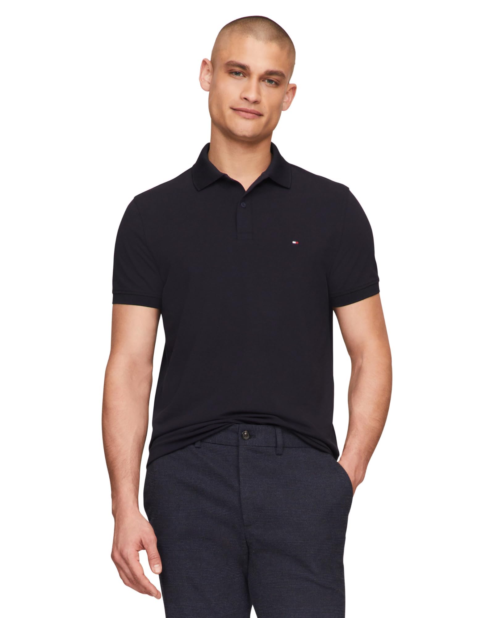 Tommy Hilfiger Men's Short Sleeve Casual Dri Polo Shirts in Regular Fit with Moisture Wicking and Stretch, Desert Sky, Large