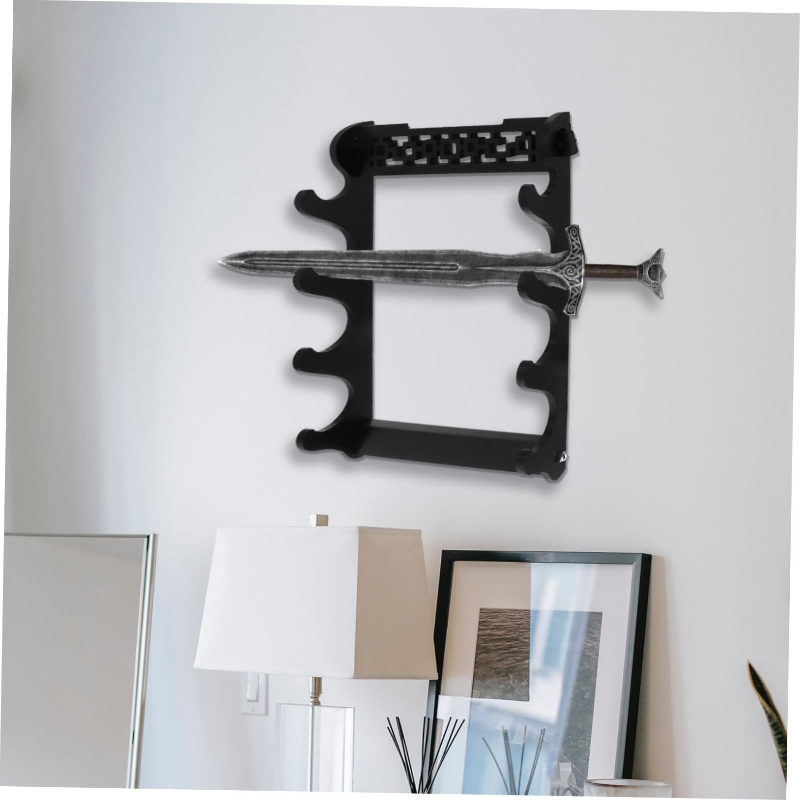 Soporte para Espada de Pared Multicapas de Madera Negro para Coleccionistas