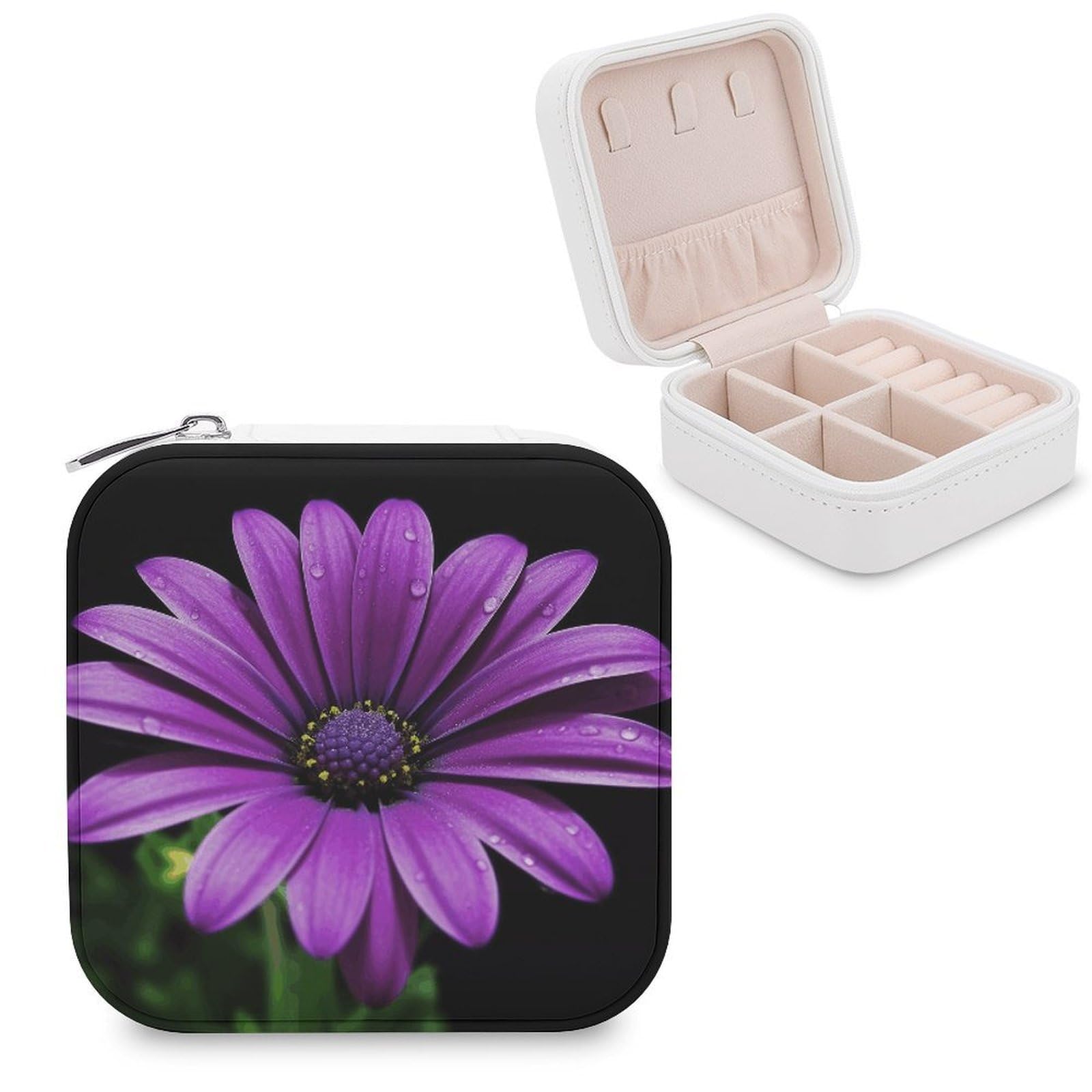 VstaDank Purple Daisy Jewelry Box Exquisite Leather Jewelry Organizer Portable Trinket Organizer Fashion Travel Jewelry Case for Rings Earrings Necklaces Unique Gifts for Women