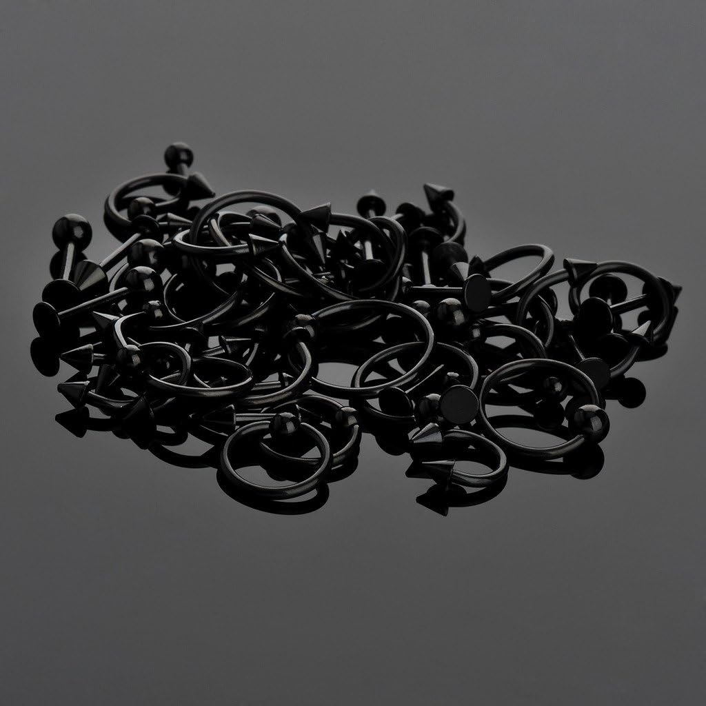 IPINK Spike Bars Labret Lip Ring Stud Body Piercing Stainless Steel Black 50pcs 16g