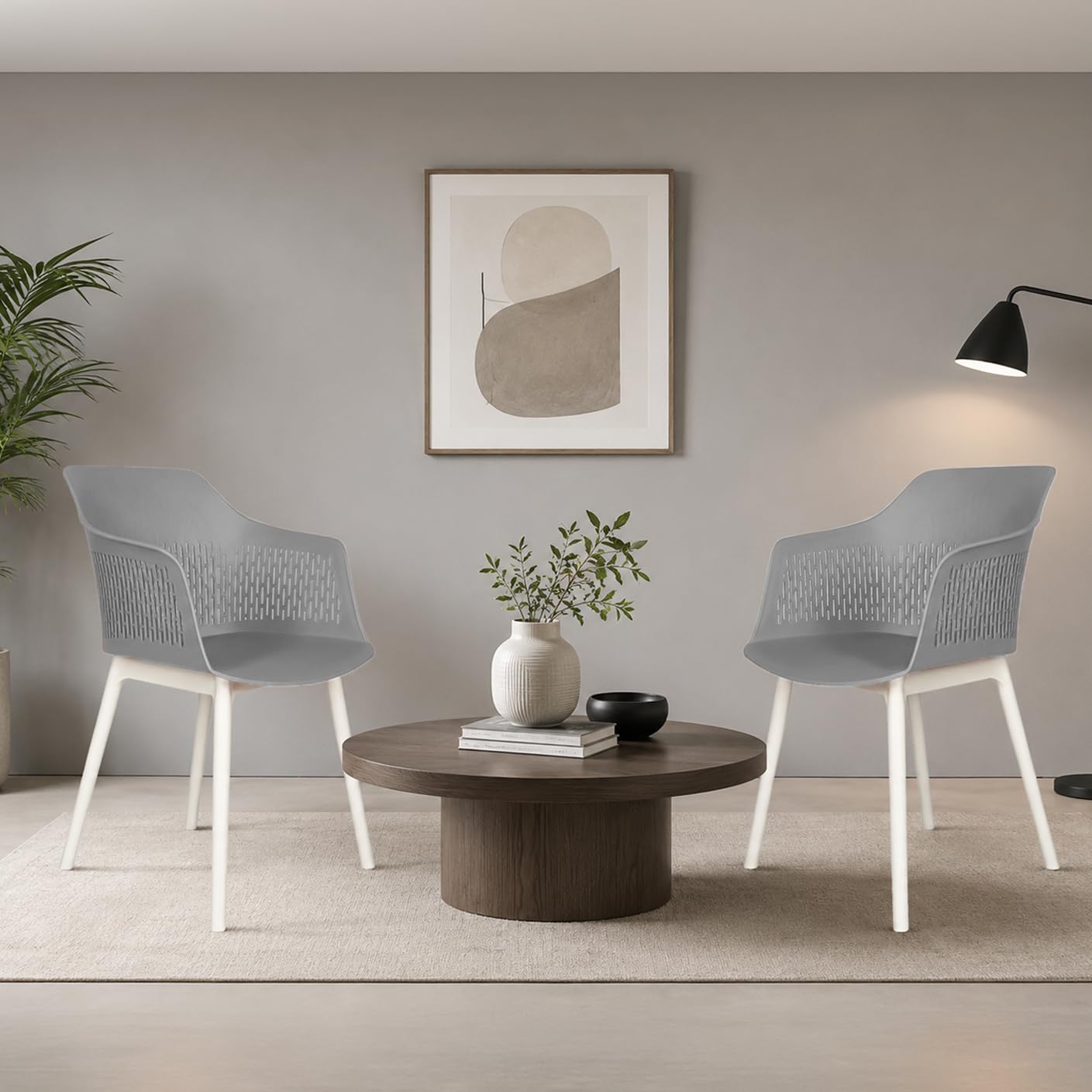 DIYA Austria Office Visitor Chair Set | Modern Waiting Area Armchairs with Heavy-Duty Plastic Legs | Strong Plastic Seat, 1-Year Warranty – Pack of 2 (Grey)-image-33