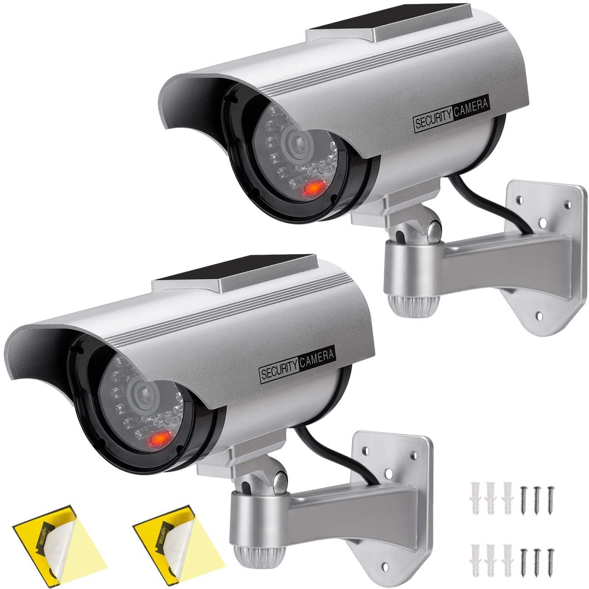 2 Finte Telecamere Di Sicurezza Con LED Lampeggiante – Una Bianca E Una Nera, Per Interni, A Batteria, Facile Montaggio