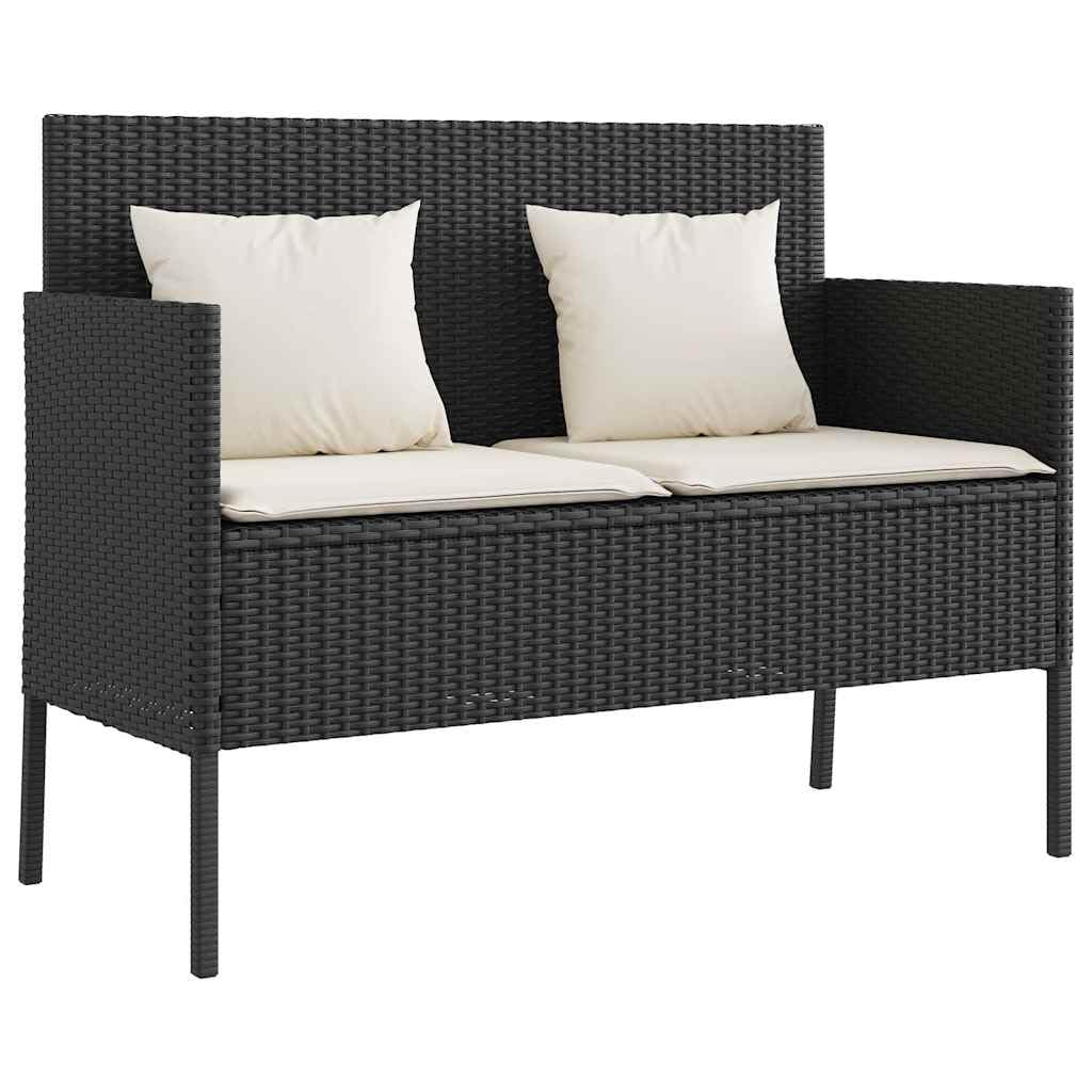 SYDE Banco de Jardín Ratán Sintético Negro con Almacenamiento | Asiento Exterior con Cojín Acolchado, Bolsa Impermeable, Apertura Segura con Resorte de Gas
