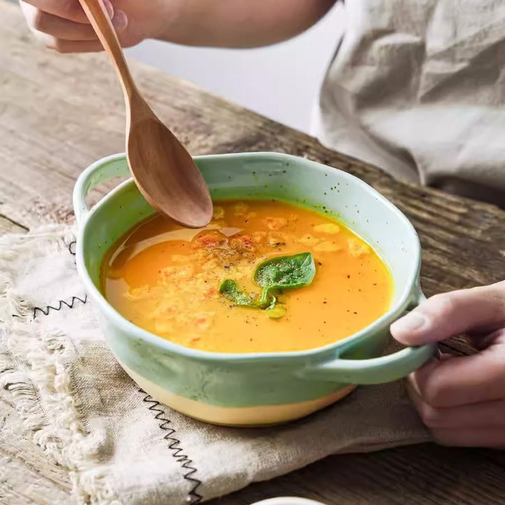 Miski do Ramen Miska na owoce Japońska miska na zupę z dwoma uszami Natychmiastowa miska na makaron domowa ceramiczna duża miska na zupę z miską śrubową miska do sałatki talerze obiadowe (zielony, 620