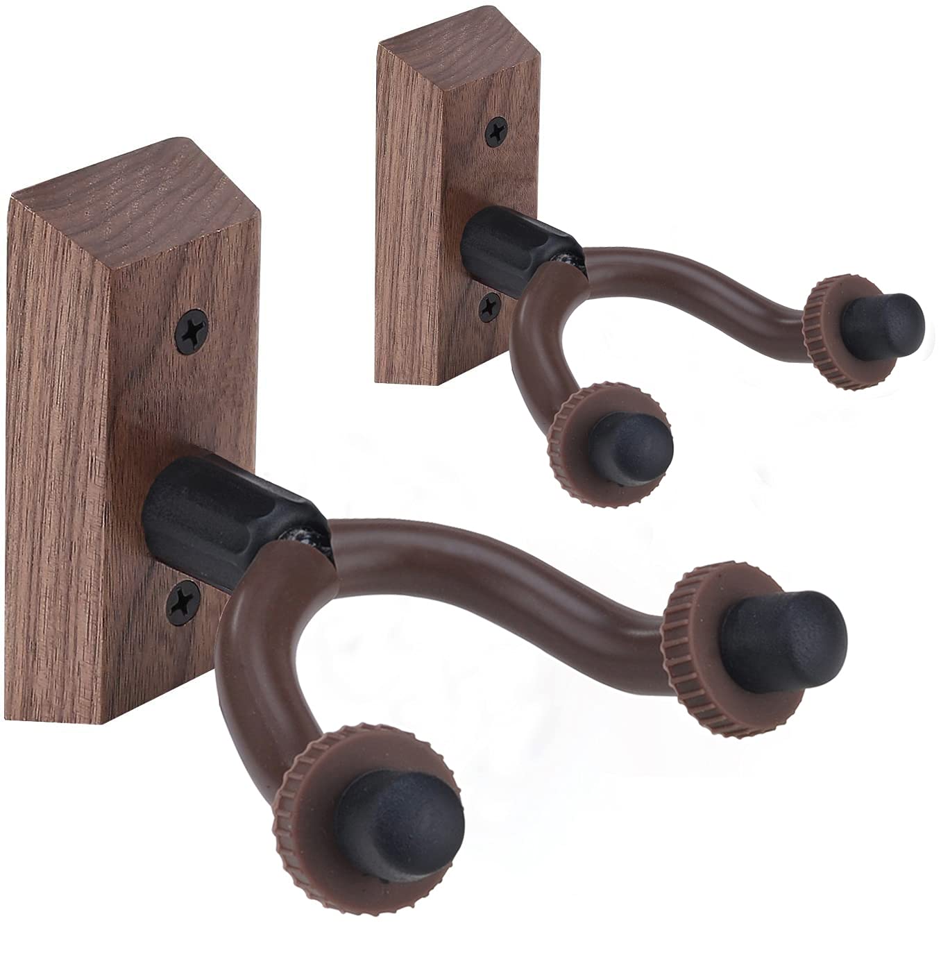 VshinicGuitar Wall Mount Hanger 2-Pack,Guitar Hanger Wall Hook Holder Stand with Screws,Black Walnut Guitar Wall Hanger Bracket Holder for Acoustic Electric Guitar,Bass,Mandolins,Violin and Ukuleles