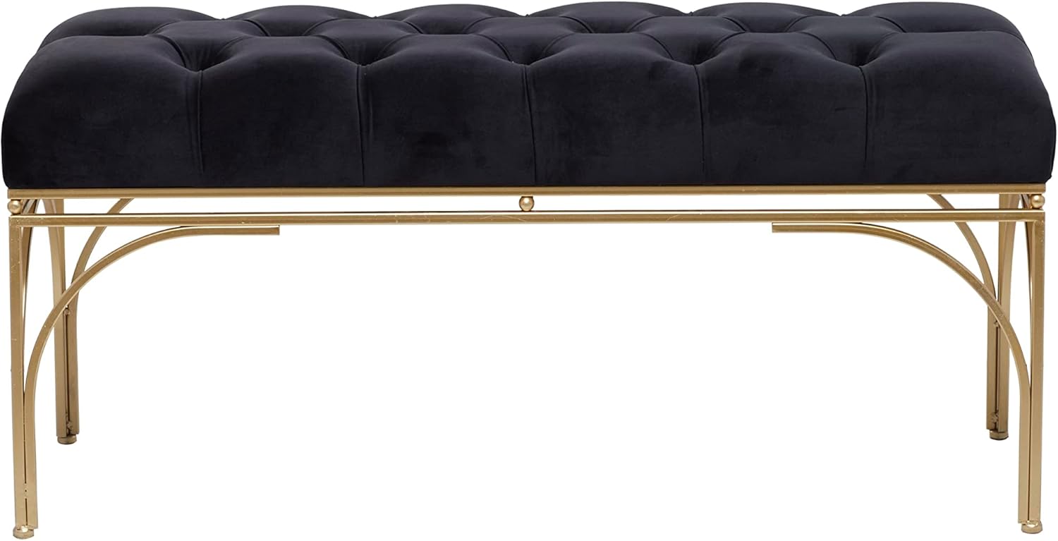 Deco 79 Metal Home Bench, Entryway Bench with Velvet Seat, 39" x 17" x 19", Black