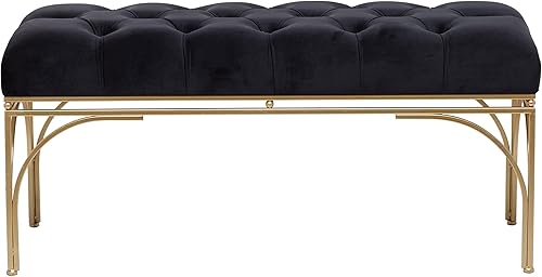 Miniatura 10 de Deco 79 Banco de metal para el hogar con asiento de terciopelo, banco de dormitorio 39 x 17 x 19 pulgadas, gris