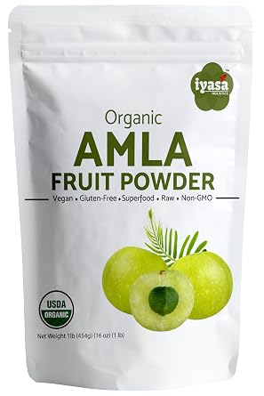 Amla Powder Organic 16 oz - USDA Certified Organic Amla Powder Ayurveda Herb Indian Gooseberry Powder Amalaki Superfood for Skin & Hair - Pure Ayurveda Products by Iyasa Holistics