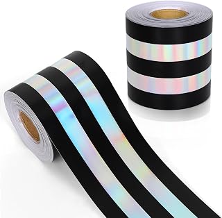 65.6Ft Iridescent Stripe Bulletin Board Border Holographic Black and White Stripe Die Cut Trim Border Roll for Back to School Classroom Chalkboard Wall Office Decor