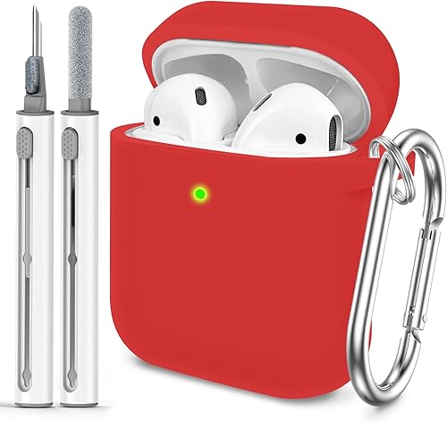 Woyinger Funda protectora de silicona suave con hebilla para AirPods, viene con bolígrafo limpio, para mujeres y hombres, compatible con Apple