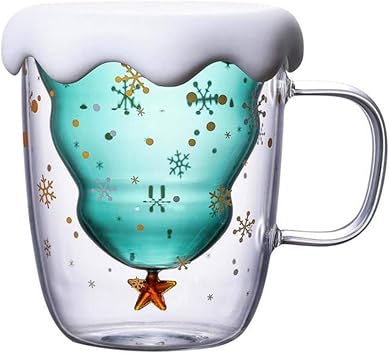 MUCHENGGIFT Cute Mug Christmas Tree Coffee Mugs, Tea Milk Cup Double Wall Insulated Glasses Espresso Cup, Best Christmas Gifts for Women,Men,Kid, Office