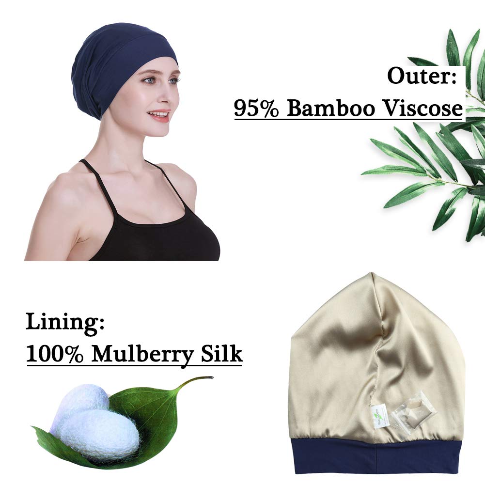 Gorro de dormir con forro de satén de seda, interior de 19 mm, 100 % seda de morera, viscosa natural, transpirable para el cabello