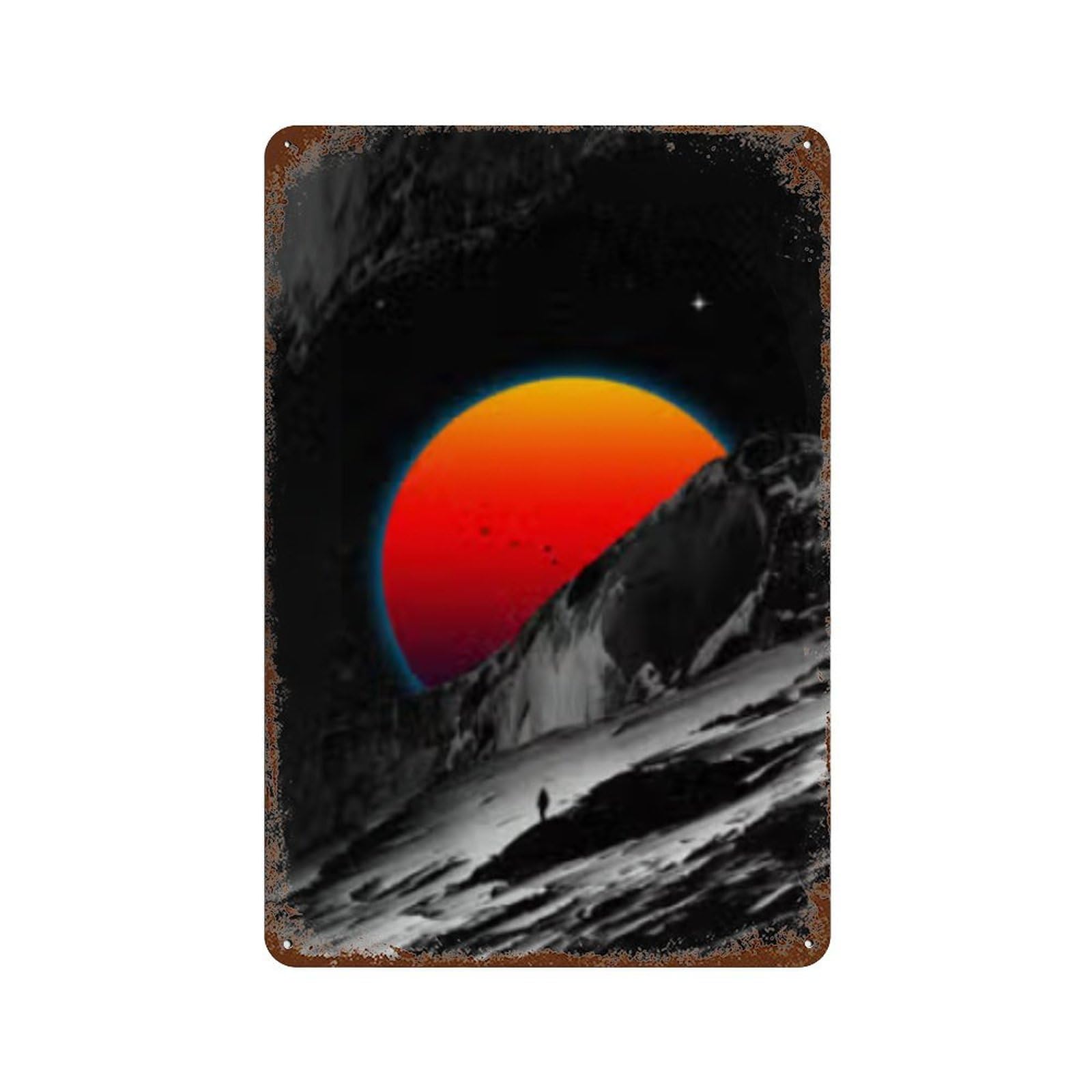 Decorative Tin Sign with Alien Planet Landscape Design 11.8"x7.9", for Basement, Hobby Room And Garage Decor, Farmhouse Wall Decor