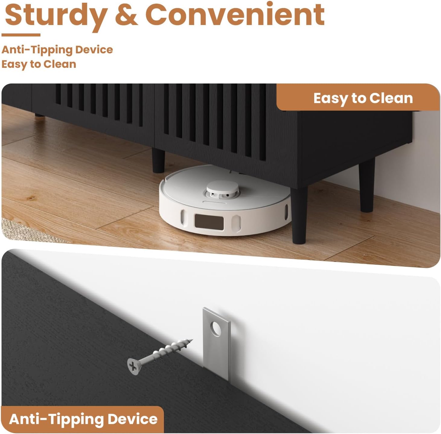 CHUWELL Modern Buffet Cabinet, 94.4" TV Stand with 6 DIY Doors and Adjustable Shelf, Sideboard Coffee Bar Cabinet with Solid Wood Feet for Kitchen,Dining Room,Living Room,Black