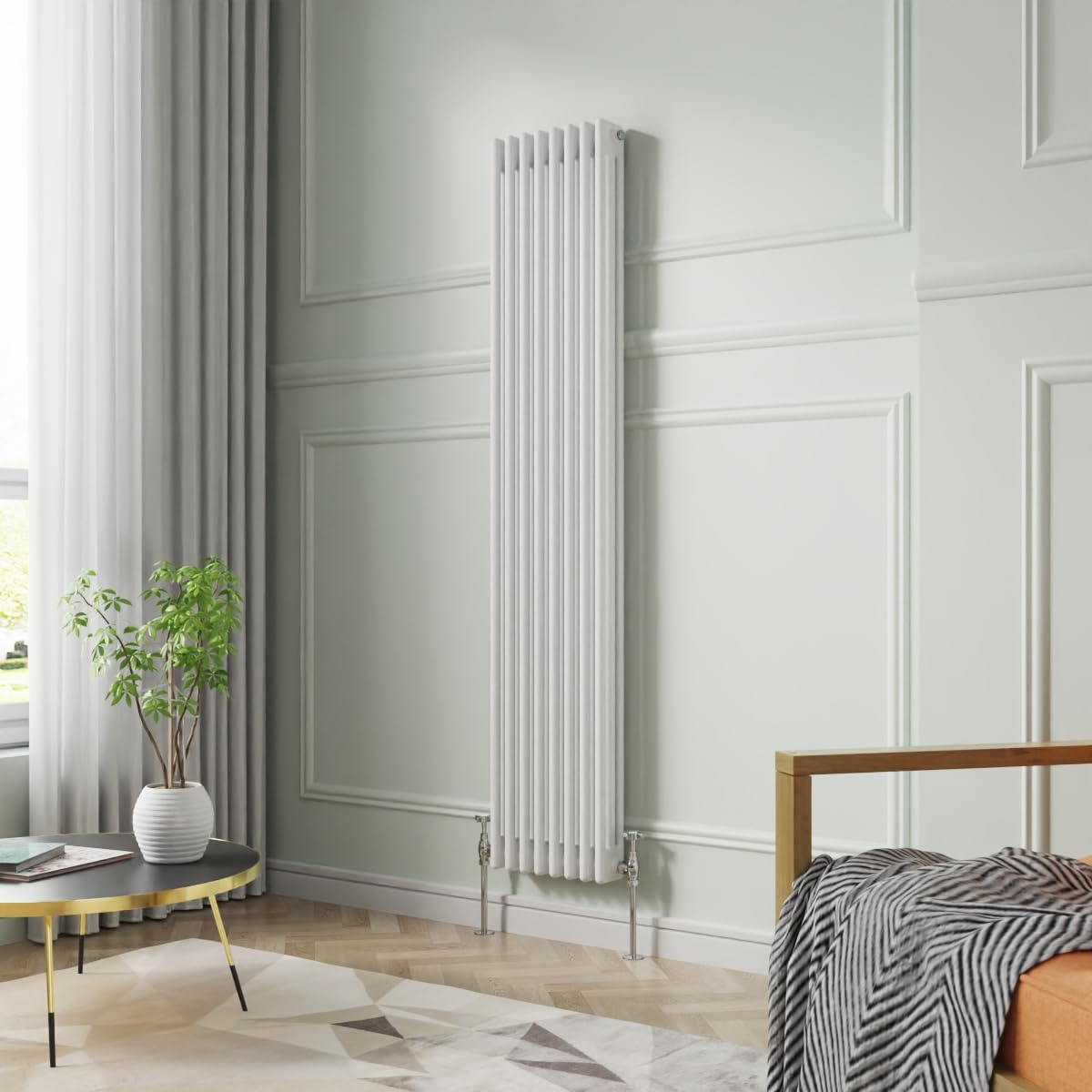 Nrg White 1800 X 380 Mm Gloss Vertical Cast Iron Radiator Triple Panel