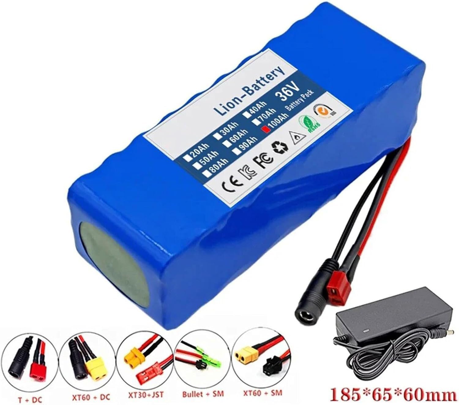 36V 100Ah PVC Batteria al Litio a Lungo Raggio da per Bici elettrica Scooter Elettrico Batteria High Capacity per Kit Motore 250-500W con 42V 2A Caricatore XT60+SM