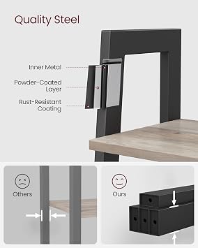 VASAGLE BARNET Collection - Ladder Shelf, Bookshelf, Storage Rack, Modern Bookcase for Living Room Home Office Kitchen, Steel Frame, 4-Tier, 22-Inch Wide, Heather Greige and Ink Black ULLS44MB