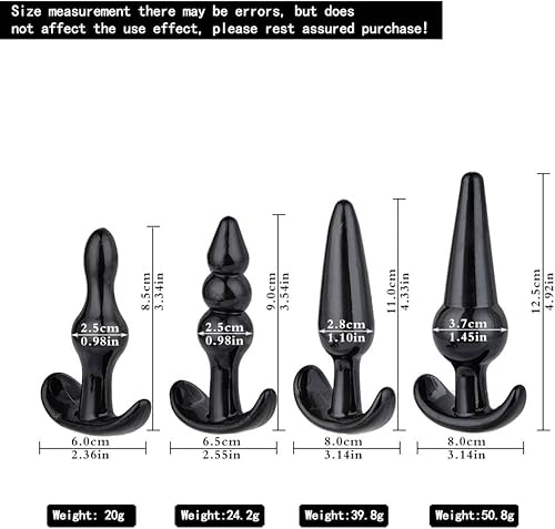 Miniatura 6 de Juego de 4 tapones anales, kit de entrenamiento para estimulación anal, juguetes sexuales para hombres y mujeres (lubricante incluido)
