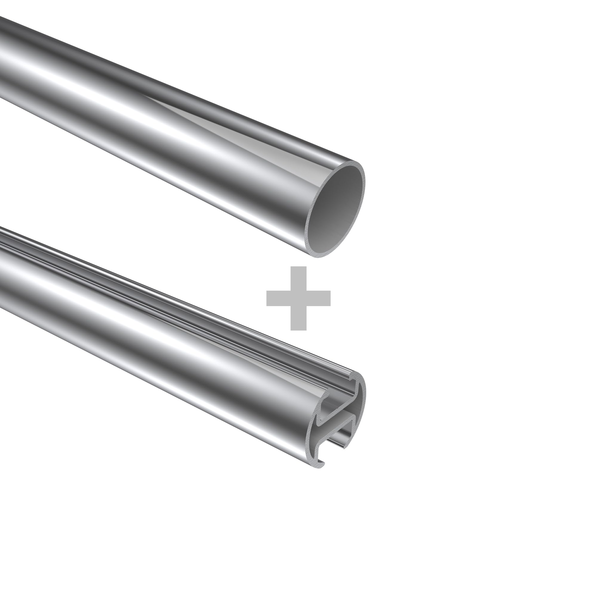 INTERDECO Rundrohr-Innenlauf-Gardinenstange 20 mm 2-läufig, moderne Rohr-Innenlaufstange aus Metall, Chrom, zur Wandmontage, Typ 10223812, 320 cm