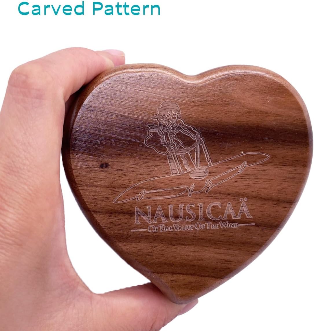 Nausicaa of The Valley of The Wind Music Box Walnut Heart Shape 18 Note Music Gifts with Gold Musical Movement, Gift for Christmas Anniversary