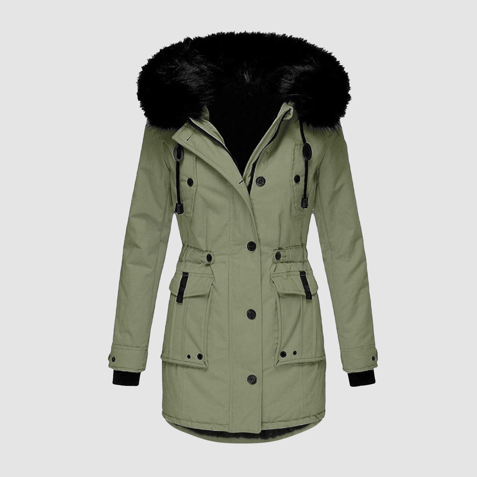 DeaAmyGline Winterjacke Damen Lang Winter Jacke Mantel Parka mit Fellkapuze Fleece Gefüttert Verdicken Warme Plüsch Futter Wintermantel Winterparka Fleecejacke Baumwolljacke Kapuzenjacke Daunenjacke