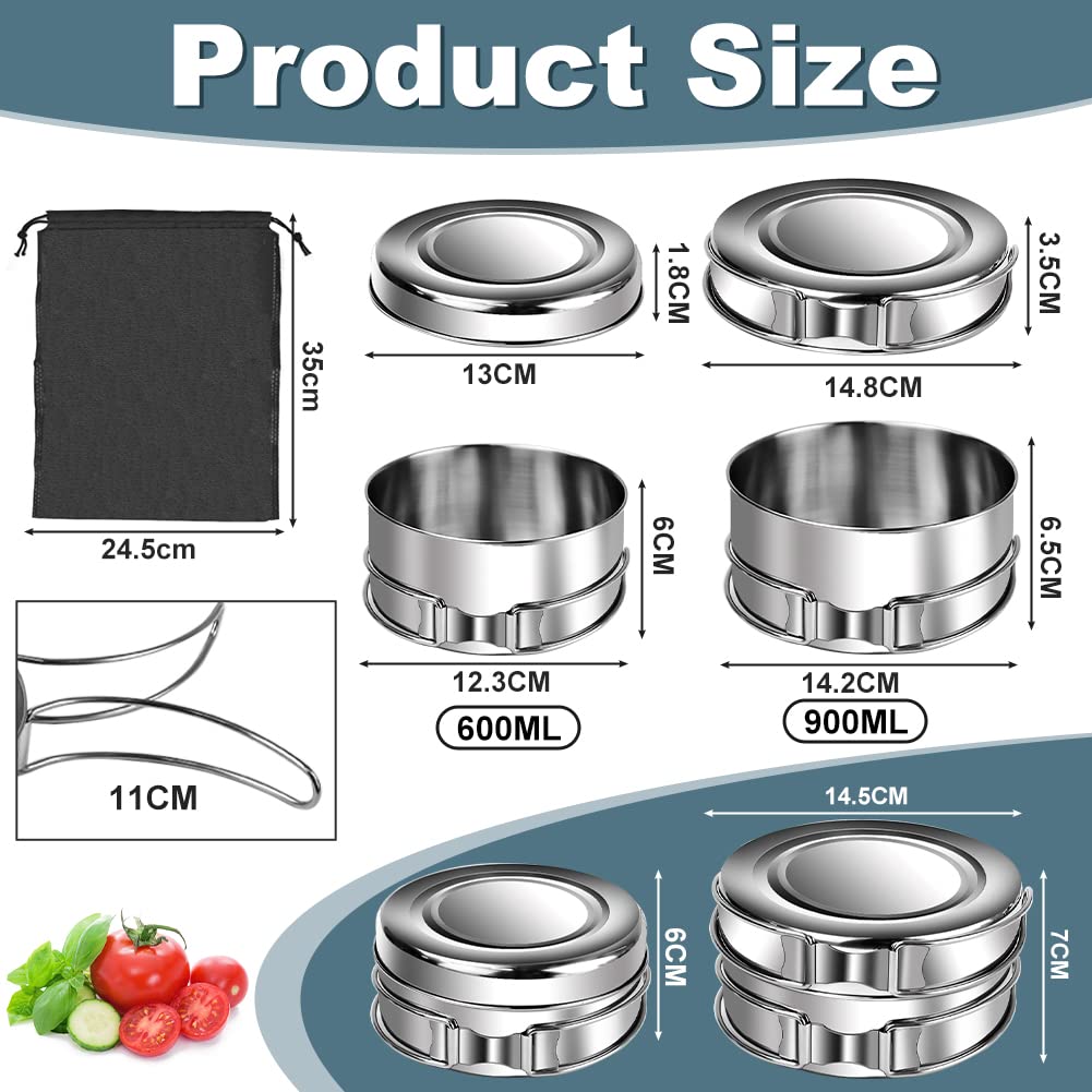 QINERSAW Set Pentole Campeggio In Acciaio Inossidabile Kit Pentole da Campeggio Leggere e Resistenti per Outdoor Stoviglie da Campeggio Set da Cucina e Pentole per Cucinare e Trekking