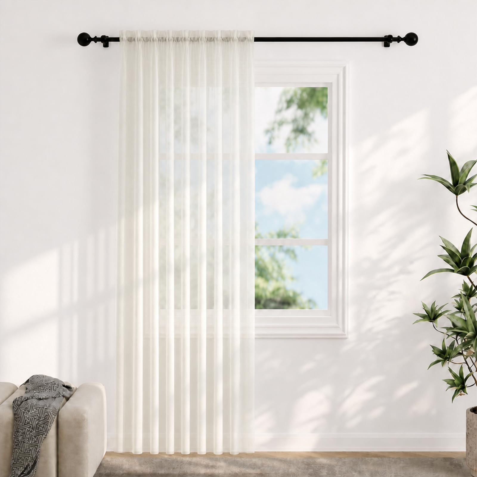 Voile Curtains for Windows 90 Drop, 1 Panel Dual Rod Pocket W56xL90 Inch