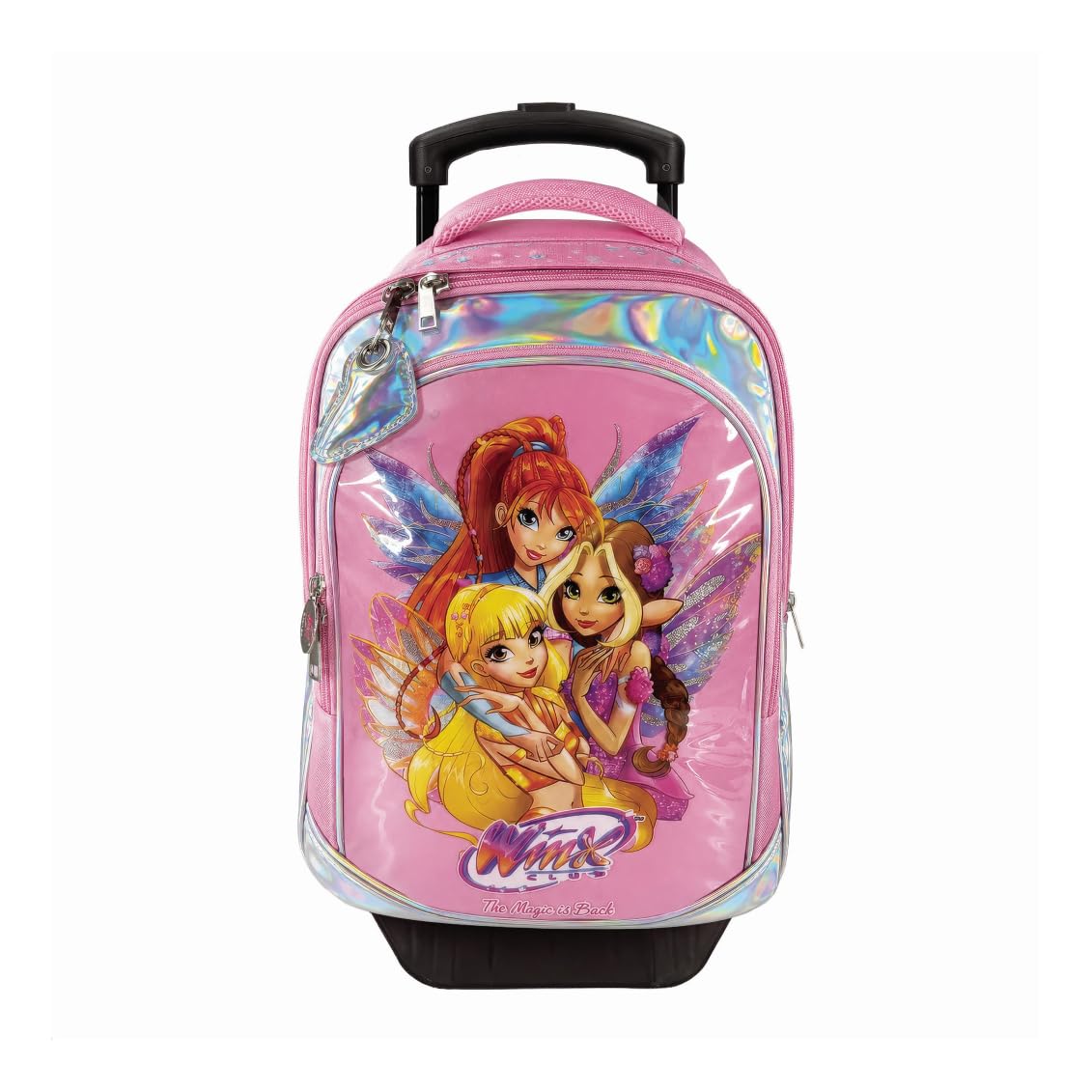 Trolley Zaino Winx scuola versione Tonda organizzato 3 Scomparti zip per bambine primaria + Astuccio 3 piani completo di cancelleria + Diario 2026/2027 + kit penne e portachiave paillettes