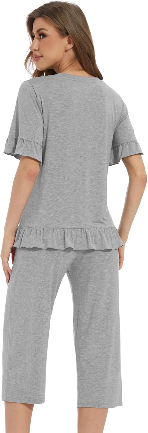 WiWi Soft Viscose from Bamboo Pajama Set for Women Short Sleeve Top with Capris Pajamas Sets S-XXL - Image 2
