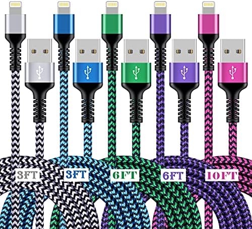 [3/6/10FT-5Pack] iPhone Charger Apple Certified Lighting Charge Cords Phone Power Data Cable Nylon Braided Fast Charging Wire for iPhone 13 12 Pro Max Mini 11 XR XS X 10 8 7 6s 6 Plus SE 2020, iPad