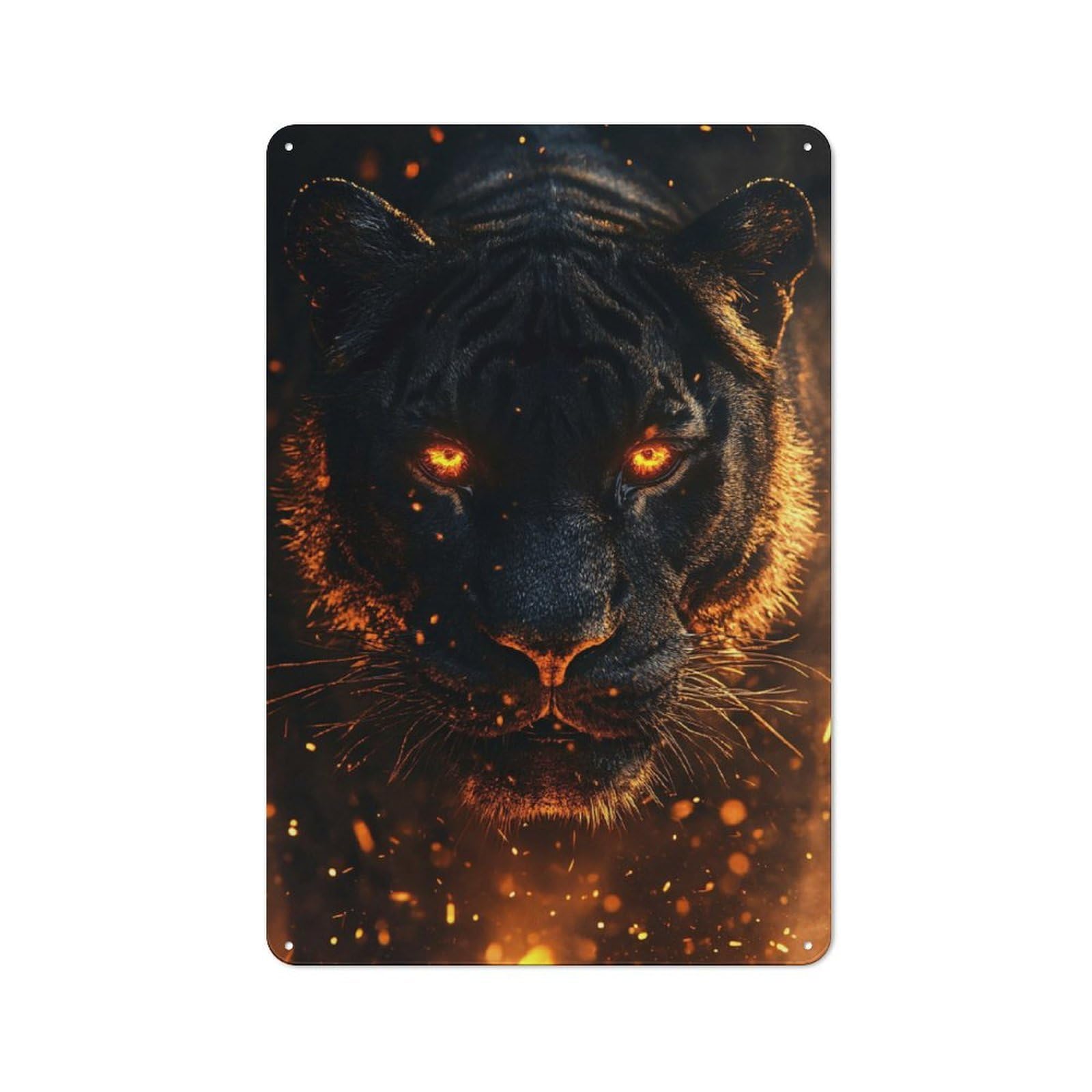 Fiery Black Tiger Portrait Rustic Tin Sign 30x20cm for Dining Room Or Kitchen, for Cooler-season Styling in Dining Room And Kitchen