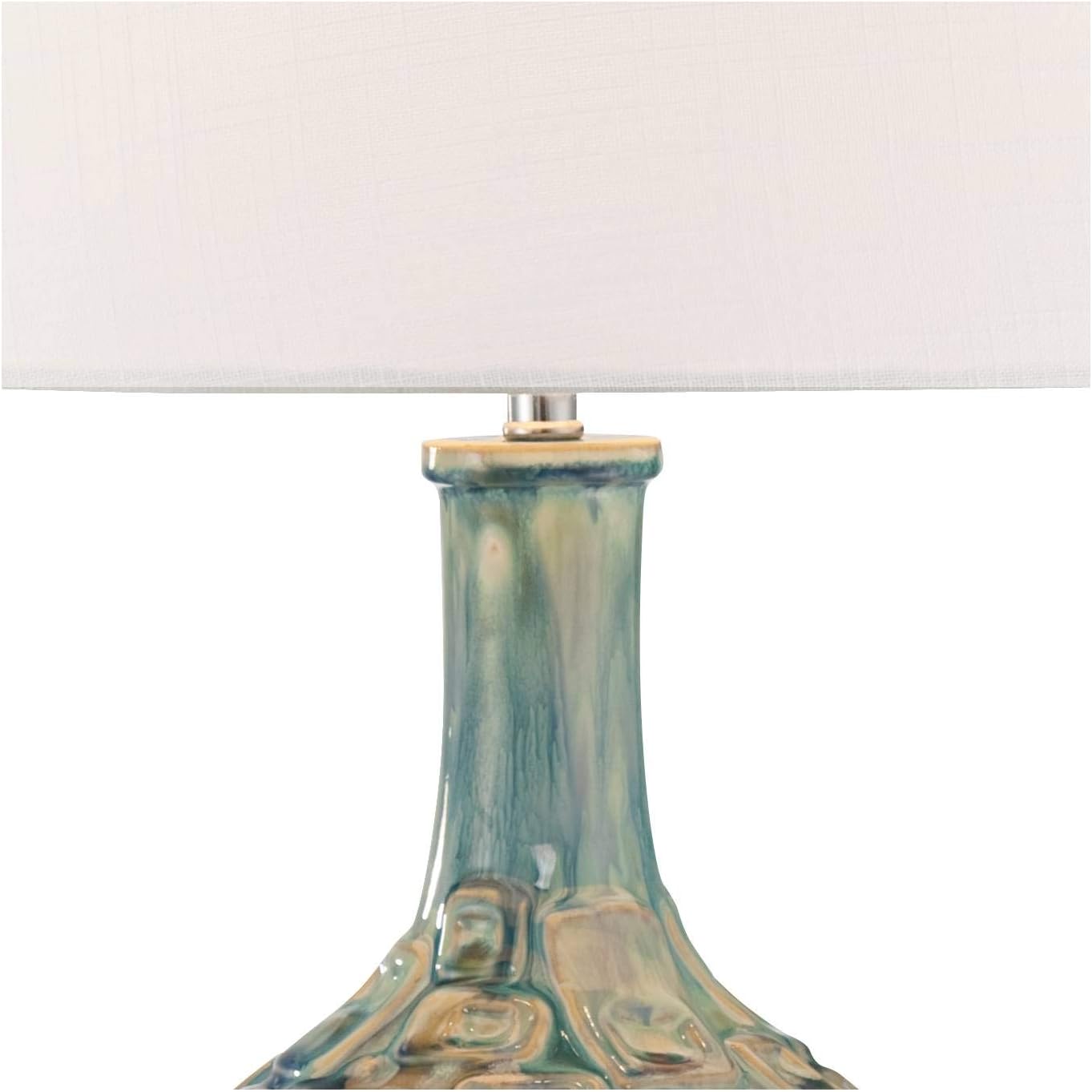 360 Lighting Modern Table Lamp 26" High Teal Glaze Raised Square Ceramic Gourd White Fabric Tapered Drum Shade Decor for Bedroom Living Room House Home Bedside Nightstand Office Kids Family