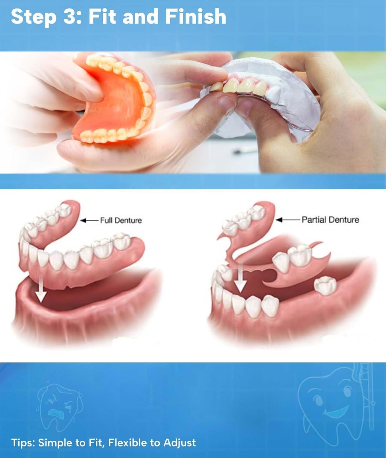 Kit per l'igiene orale fai da te, 2 set completi di denti, 3