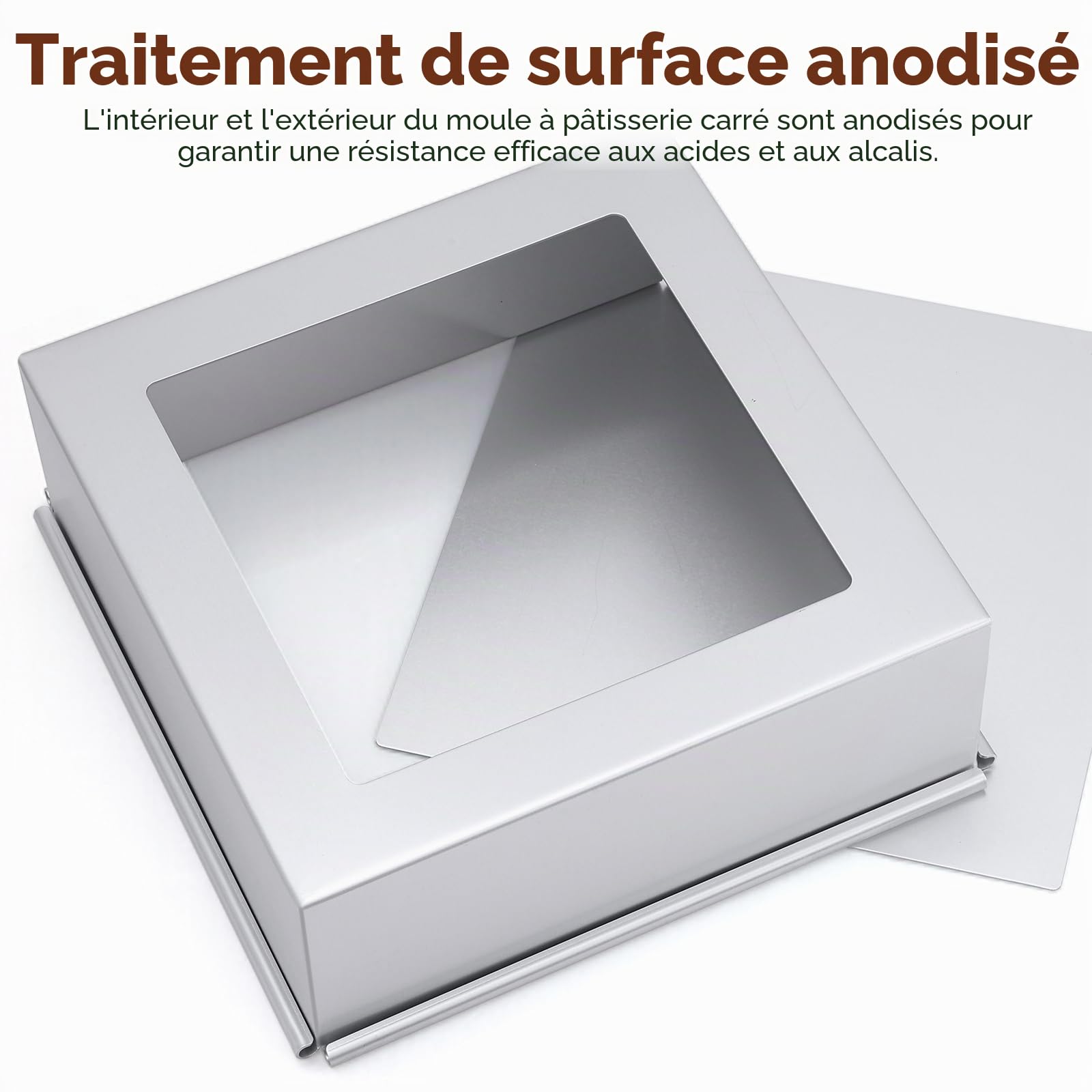 Moule à Gâteau Carré 21,8 x 21,8 cm, aluminium anodisé, Plat à Gateau Avec Fond Amovible, Idéal pour la Cuisson de Gâteaux et Tartes, Argent