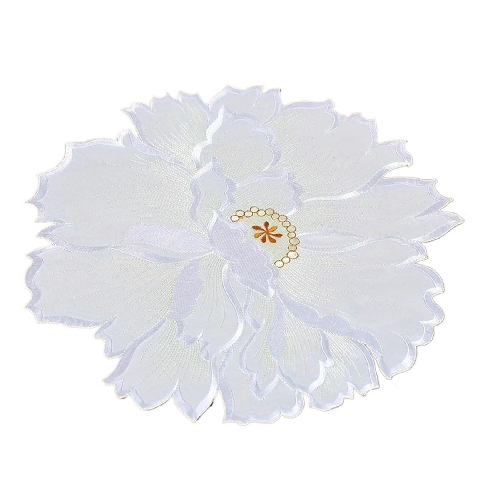 Posavasos Bordados 2 manteles con Estampado de Flores for Fiestas, picnics, decoración navideña, Caminos de Mesa Bordados.(White-30x30cm)
