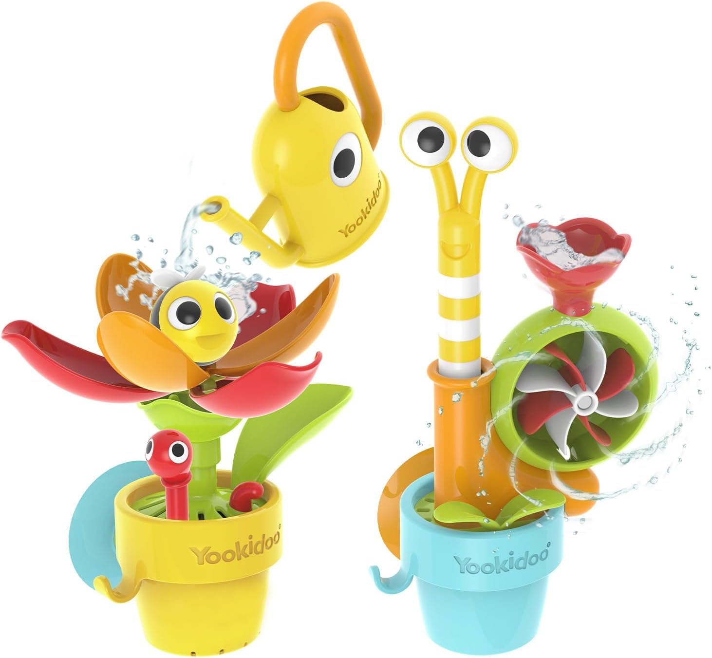 40218 - YOOKIDOO Jardin Éphémère – Jouet Bain bébé sur Le thème du Jardin- Jeu Bain et Douche - Arrosoir, Escargot, Fleurs - Cadeau bébé dès 18 Mois