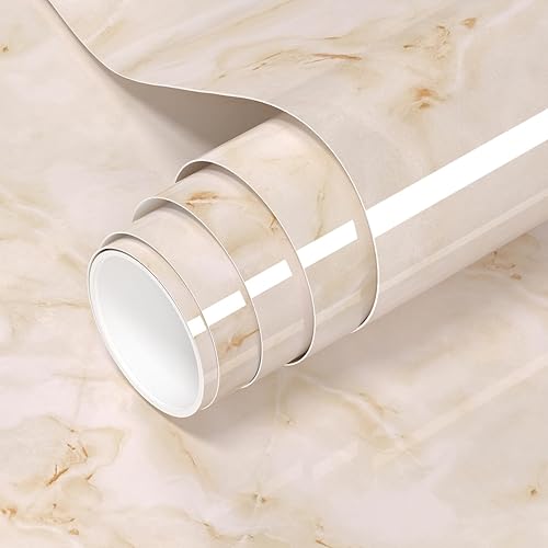 Papel tapiz autoadhesivo para despegar y pegar, papel adhesivo impermeable, gabinete de encimera, extraíble, aspecto de mármol (blancoamarillo